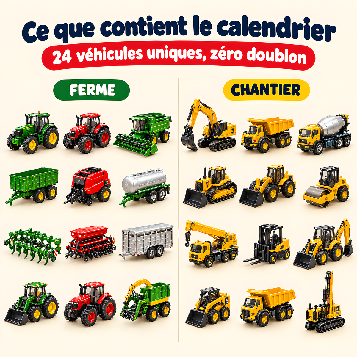 Contenu du calendrier : 24 véhicules uniques