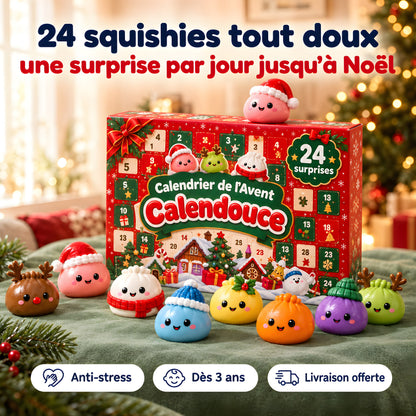 Calendrier de l'Avent Calendouce avec 24 squishies de Noël kawaii